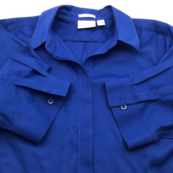 CHICO’S Blue Cotton 3/4 Sleeve Button Down Celisa Shirt Size 1 - Picture 7 of 9